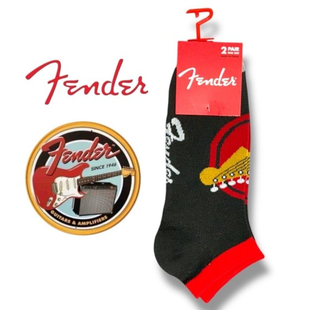 Fender Guitar Casual Socks 2 Pair Set Black Blue Adult Unisex Men 7-12 One Size - Picture 3 of 16
